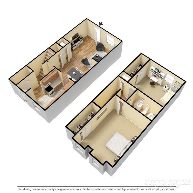 Two Bedroom Townhome; 1100sq ft; 2bd/1.5ba