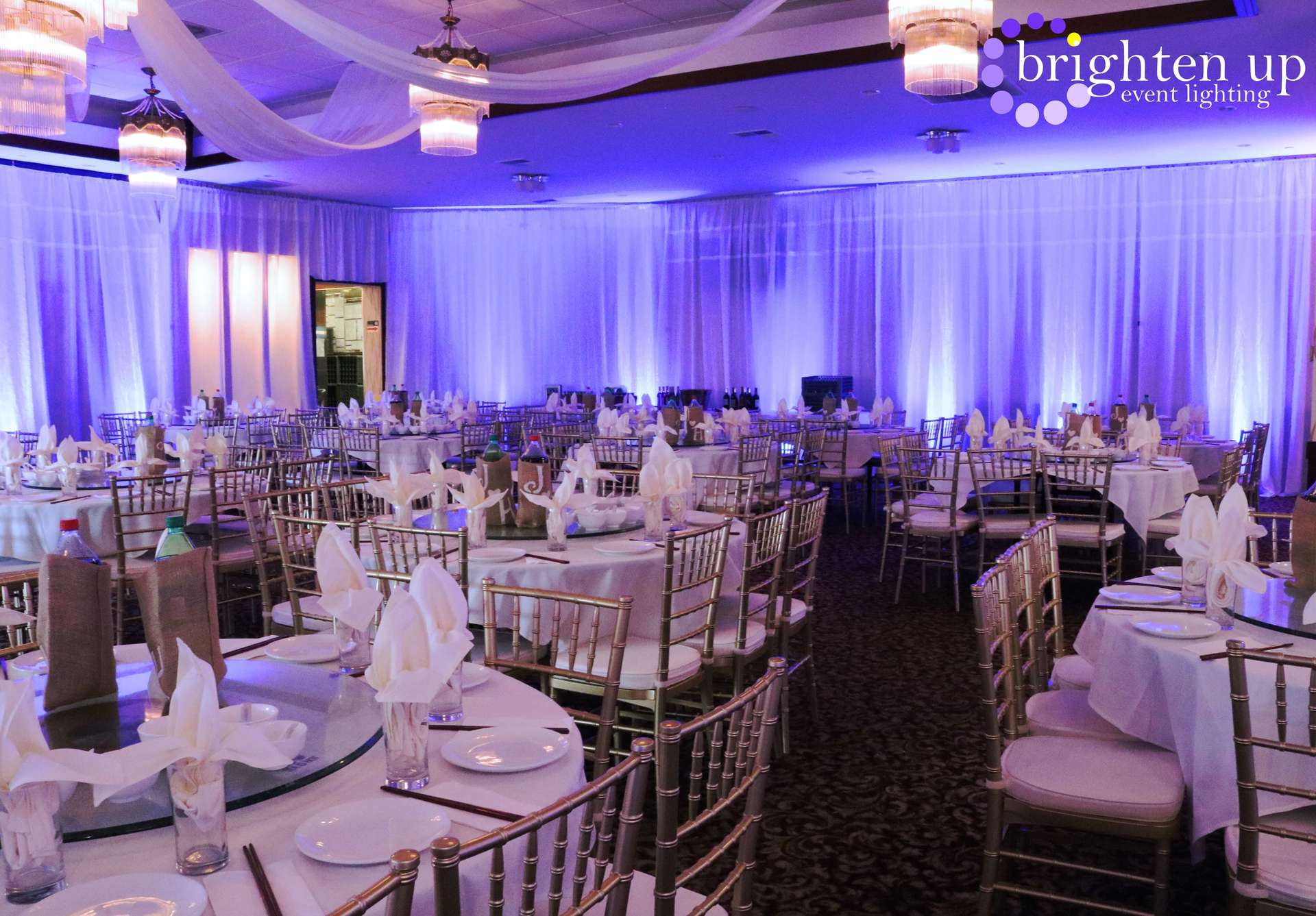 Asian Pearl Restaurant Wedding Sacramento Purple Blue Uplighting Brighten Up Event Lighting
