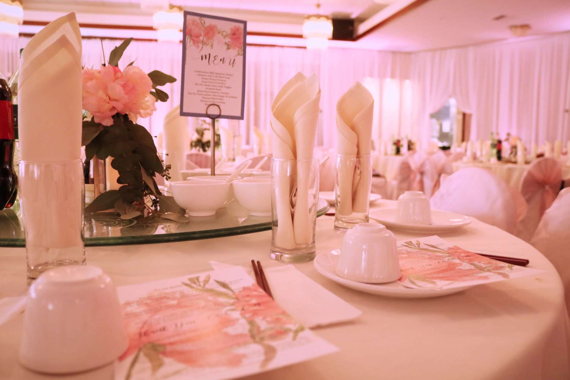 asian pearl sacramento restaurant wedding up- lighting decor purple