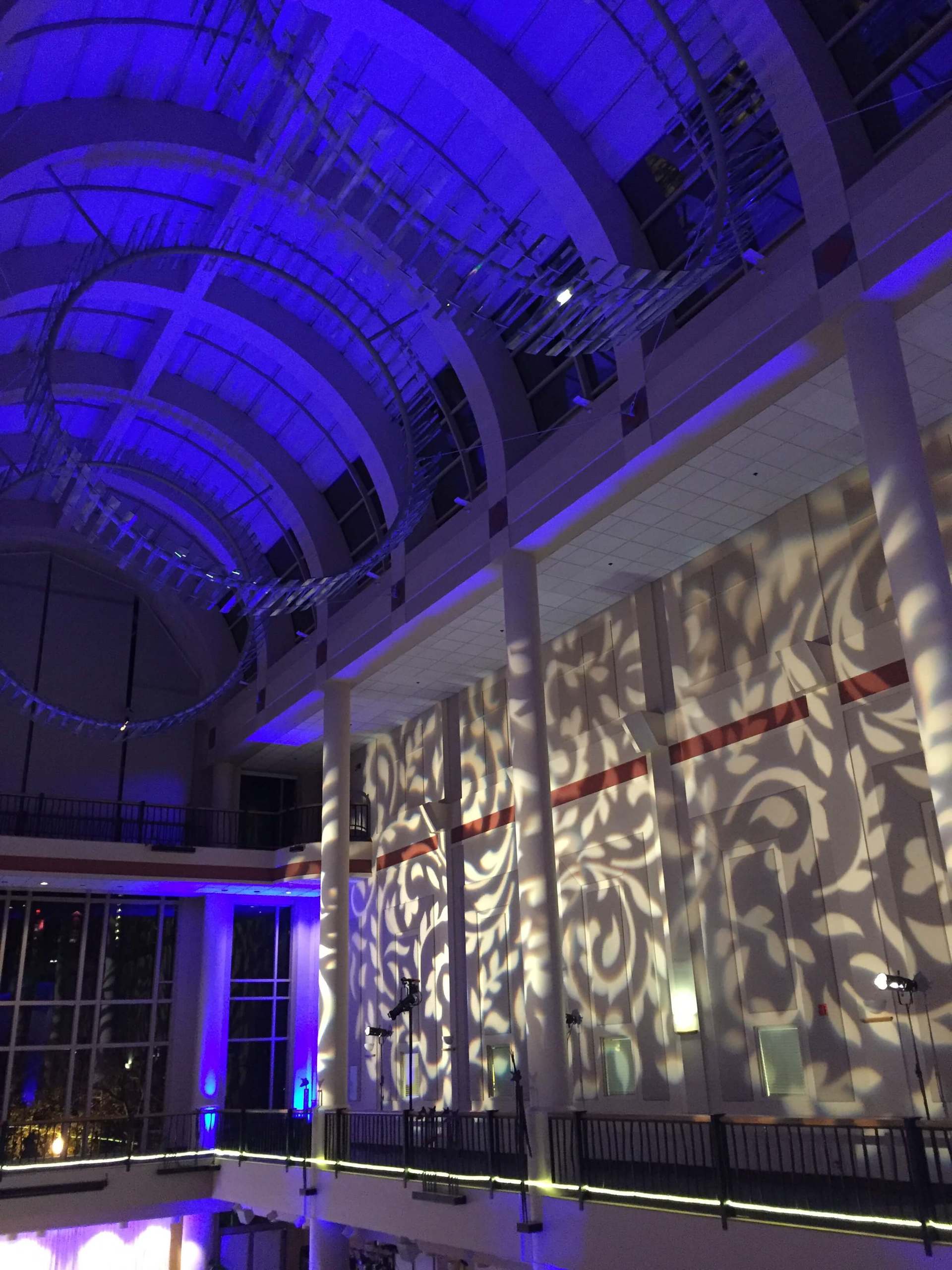 Tsakopoulos Library Galleria Wedding Deep Blue Uplighting Brighten Up Event Lighting
