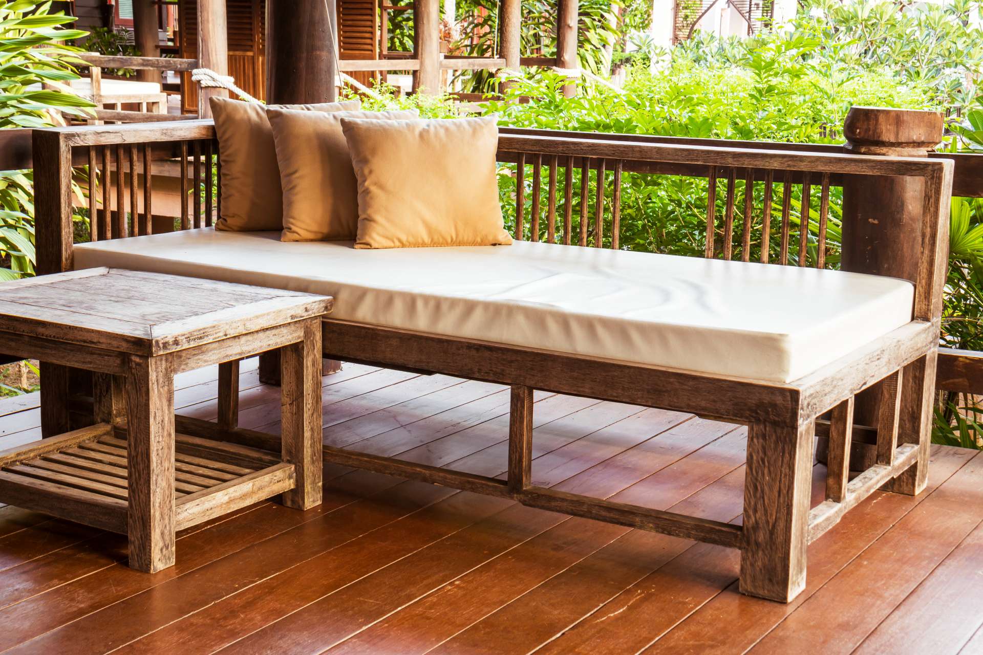 garden bench with cushions