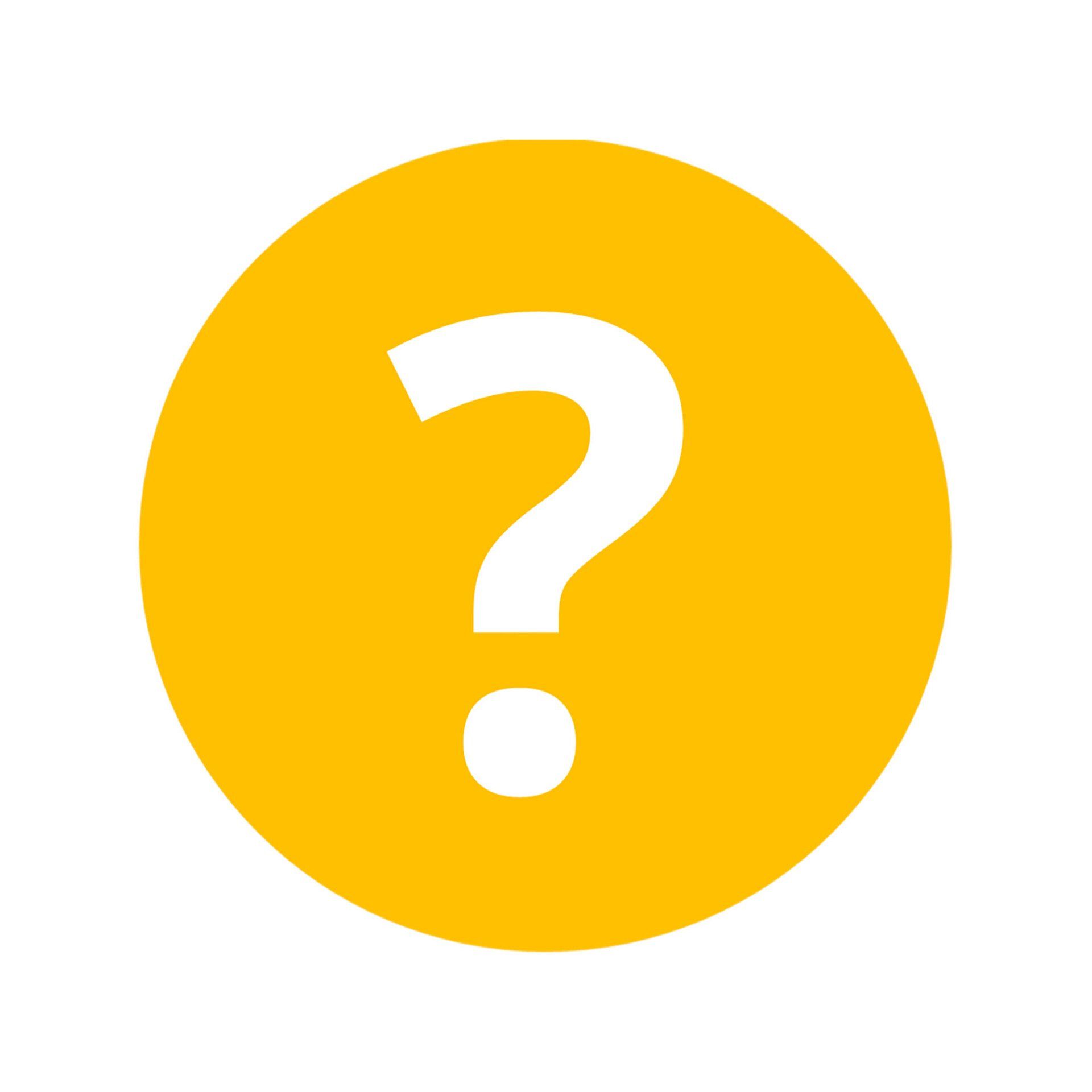 A yellow circle with a white question mark inside of it.