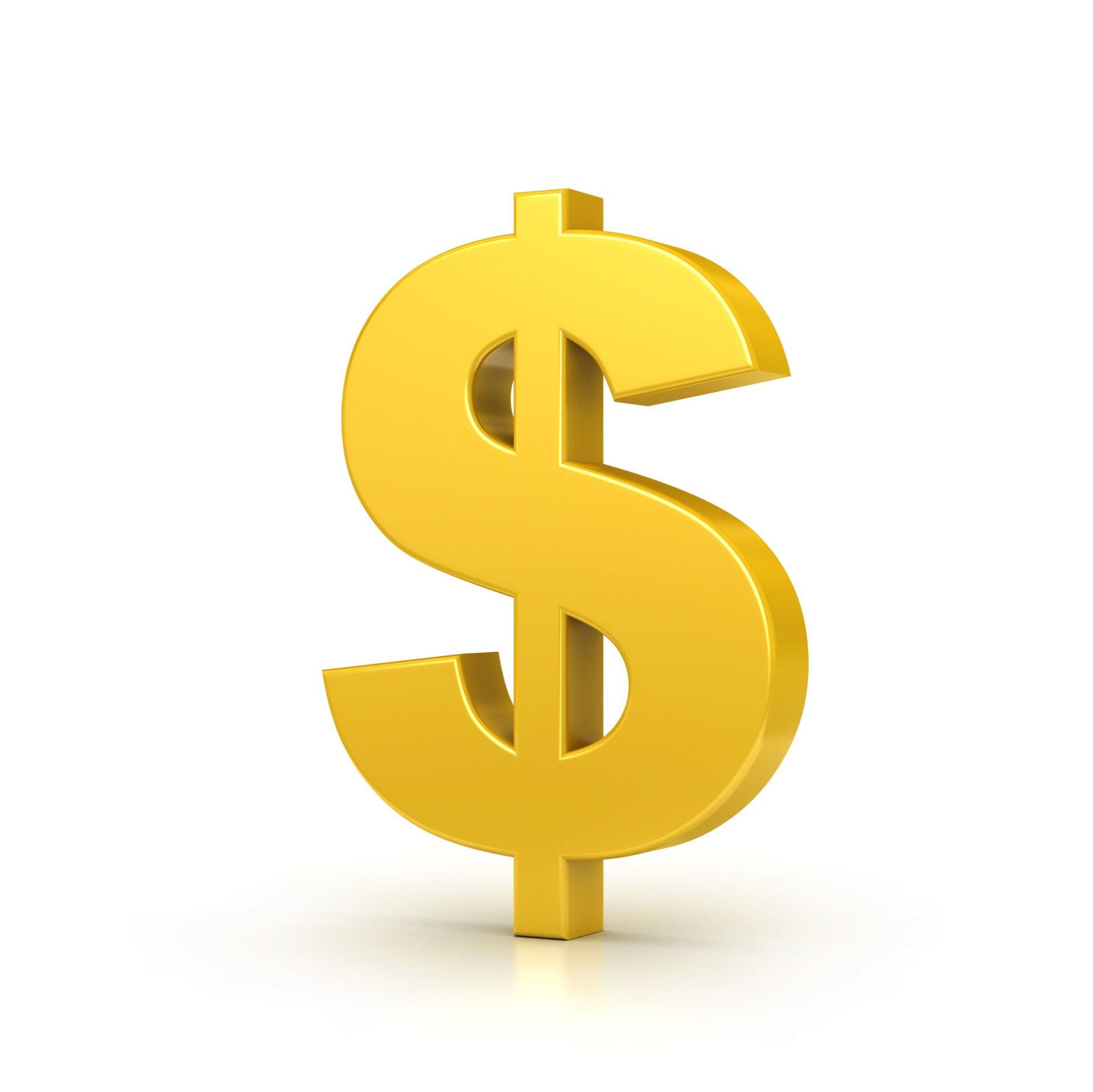 A gold dollar sign on a white background