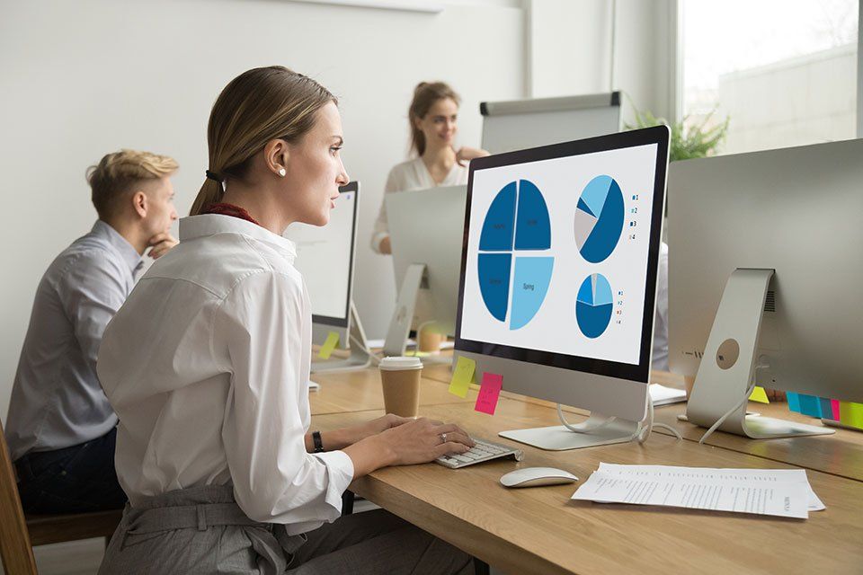 woman working on creating a pie chart