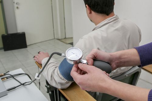 Man preparing for polygraph test