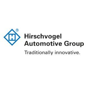 Hirschvogel Automotive Group logo with blue emblem and tagline “Traditionally innovative.”