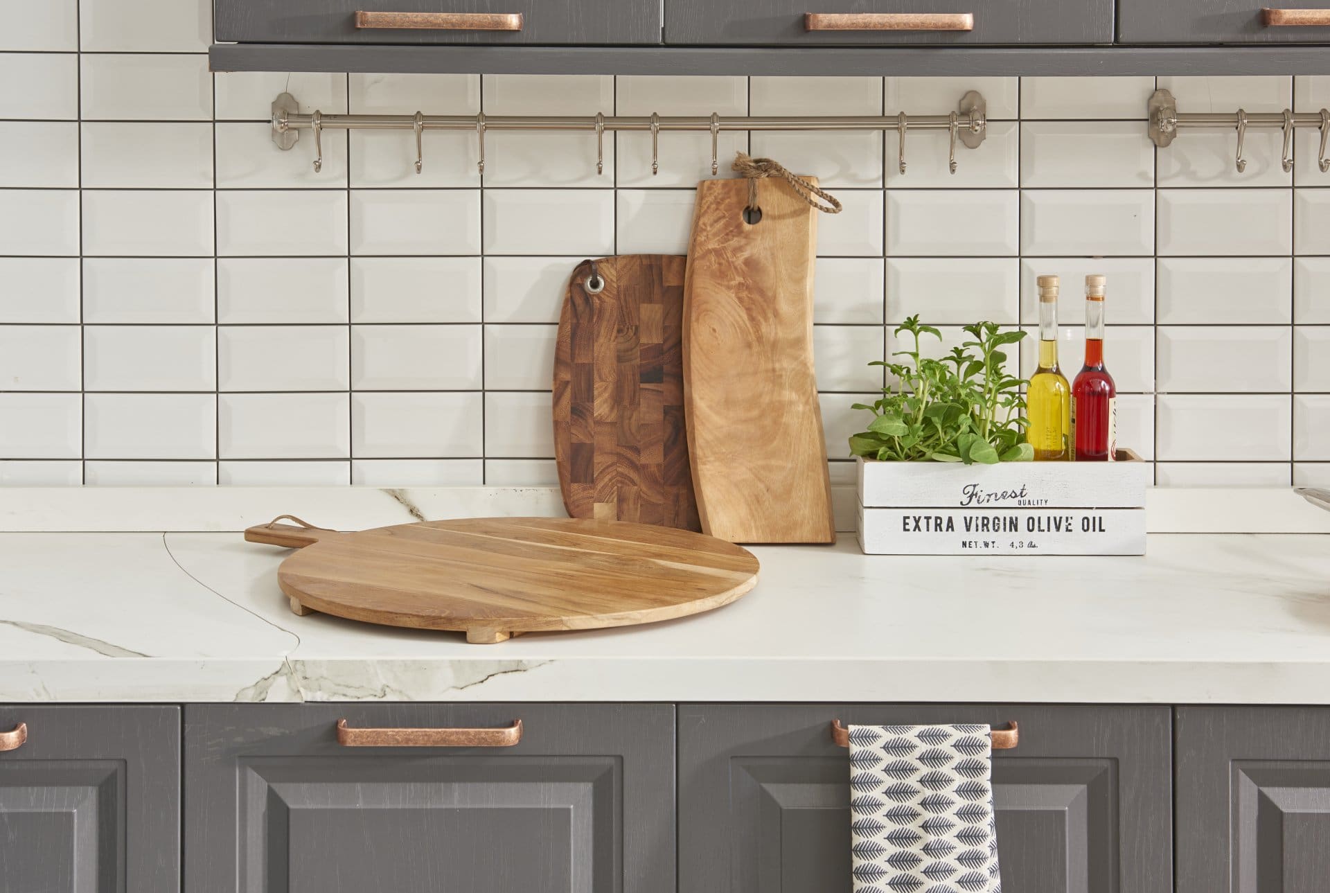 Modern White And Grey Kitchen With Chopping Boards — Kitchen Flat Packs  In Berrimah, NT