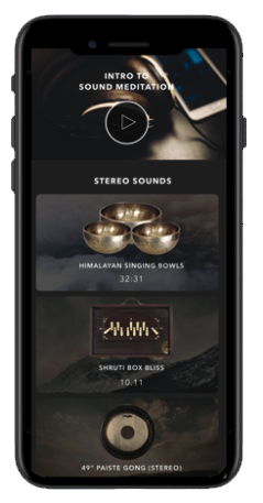 A cell phone with a screen that says ' intro to sound meditation ' on it.