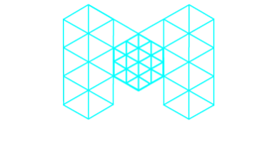 The letter m is made of triangles on a white background.