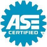Blue ASE Certified logo with white text and gear-shaped border