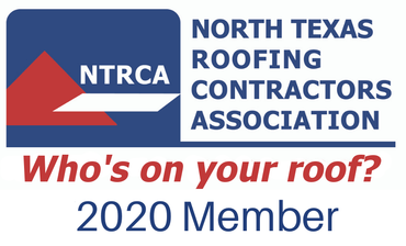 North Texas Roofing Contractors Association logo, “Who’s on your roof?” and “2020 Member” badge