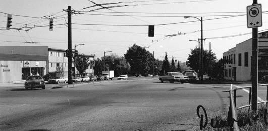 Black and white picture of arbutus street in Vancouver from the 1980's.