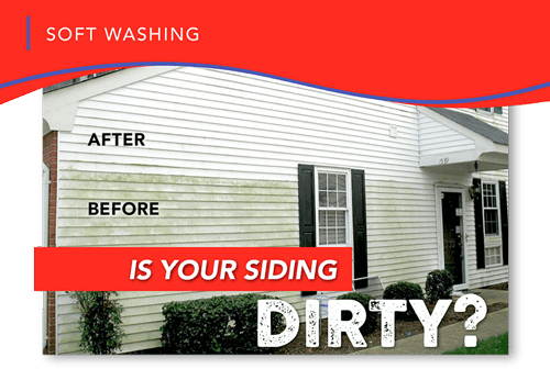 A picture of a house before and after soft washing