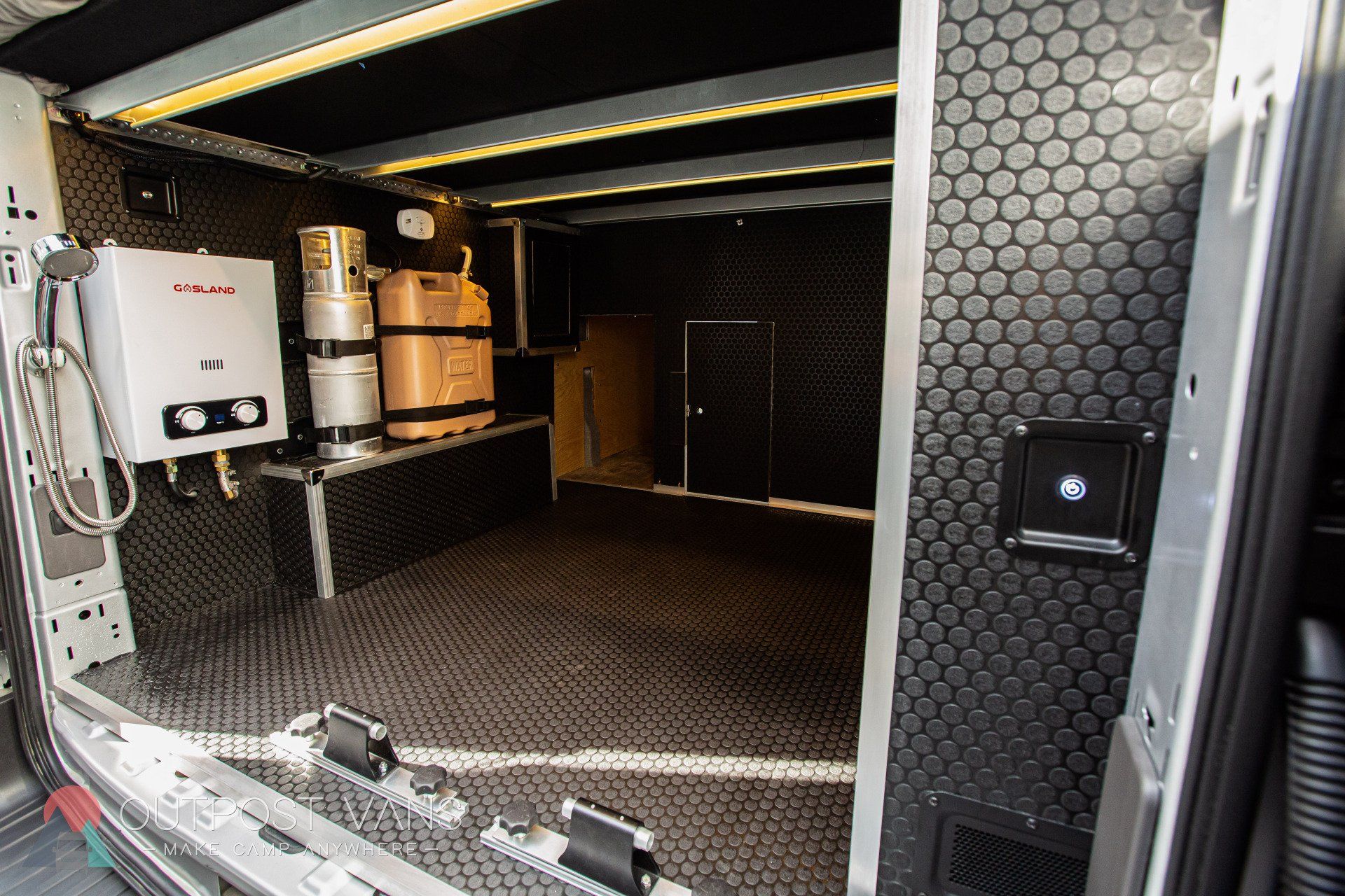 the inside of a van with a lot of storage space .