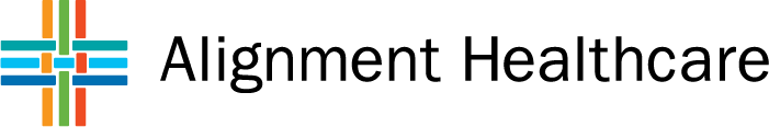 Logo of Alignment Healthcare: colorful cross of lines, with text 