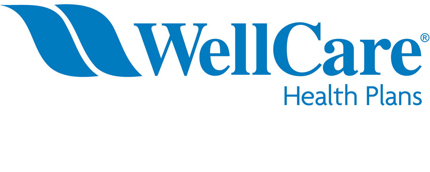 WellCare logo with blue wave design and text: 