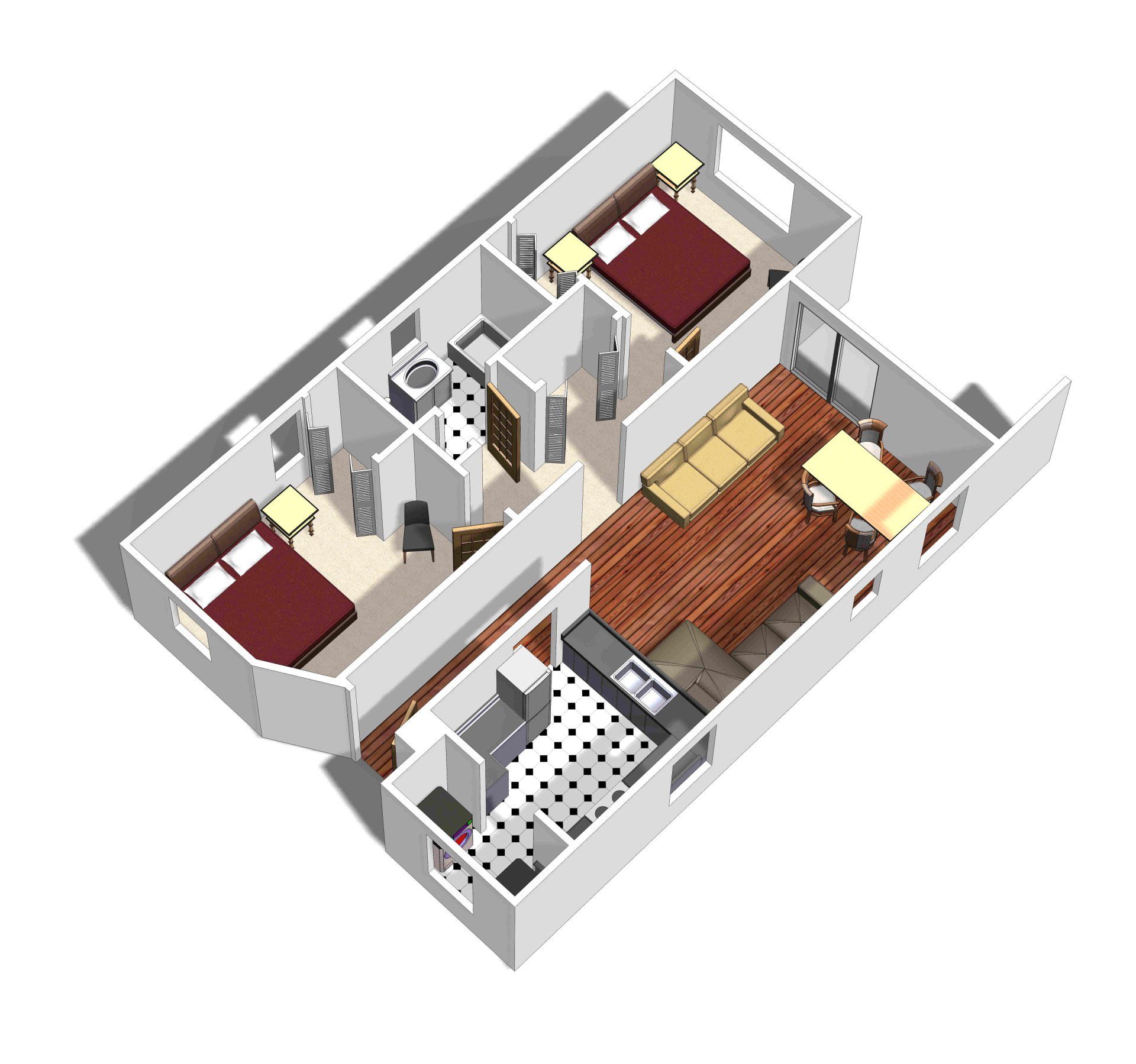 2 Bed | 1 Bath Floorplan