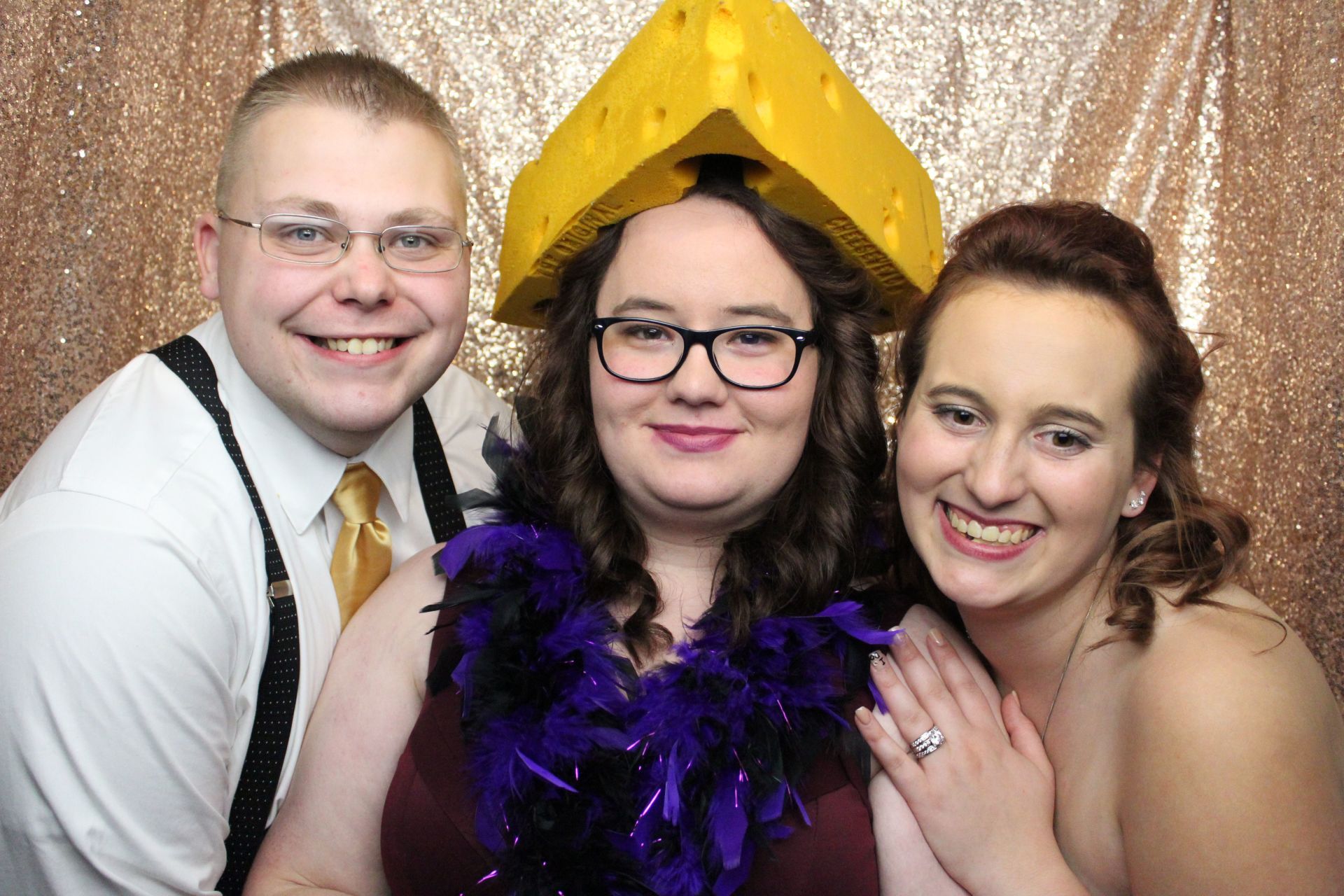 fun photo booth props, rose gold backdrop