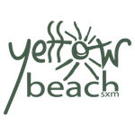 The logo for yellow beach sxm is green and has a sun on it.