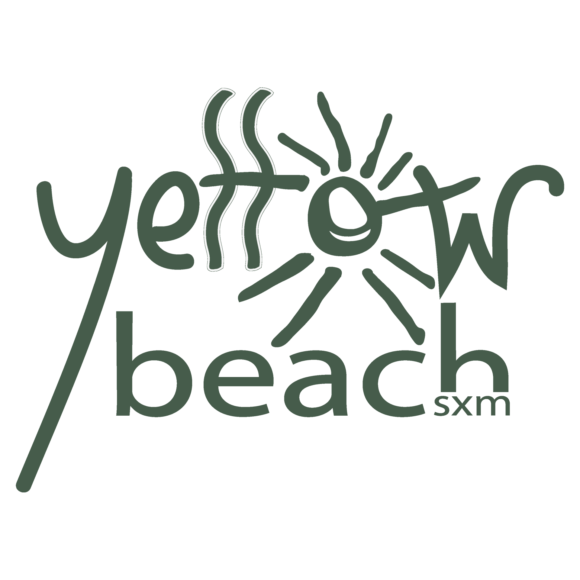 The logo for yellow beach sxm is green and has a sun on it.