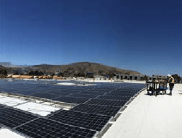 Solar installation at the Genentech site showing rows of solar panels, from Genentech Campus Plan 2019 PDF.