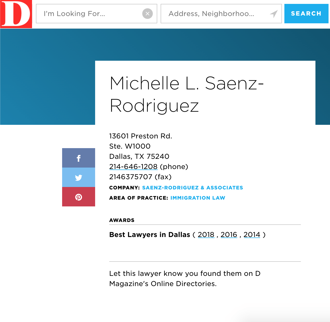 Michelle L. Saenz-Rodriguez Named Best Lawyer in Dallas for 2018, 2016, and 2014 Michelle L. Saenz-Rodriguez Named Best Lawyer in Dallas for 2018, 2016, and 2014