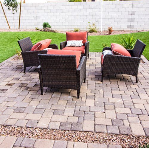 Patio With Four Wicker Chairs And Cushions — Baldwinsville, NY — Shute Landscaping Patio With Four Wicker Chairs And Cushions — Baldwinsville, NY — Shute Landscaping