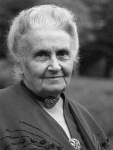 A black and white photo of Maria Montessori