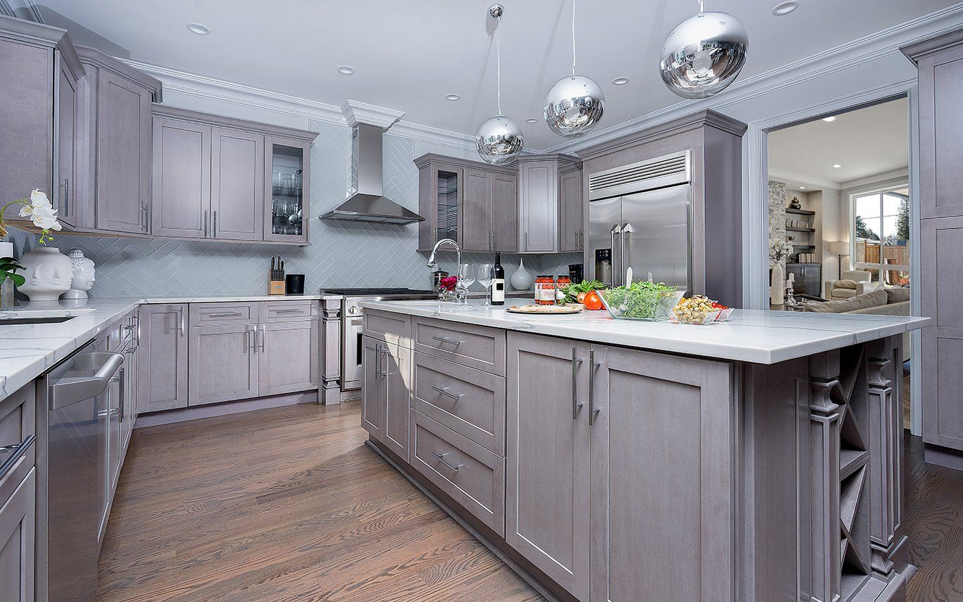 Gray all wood cabinets