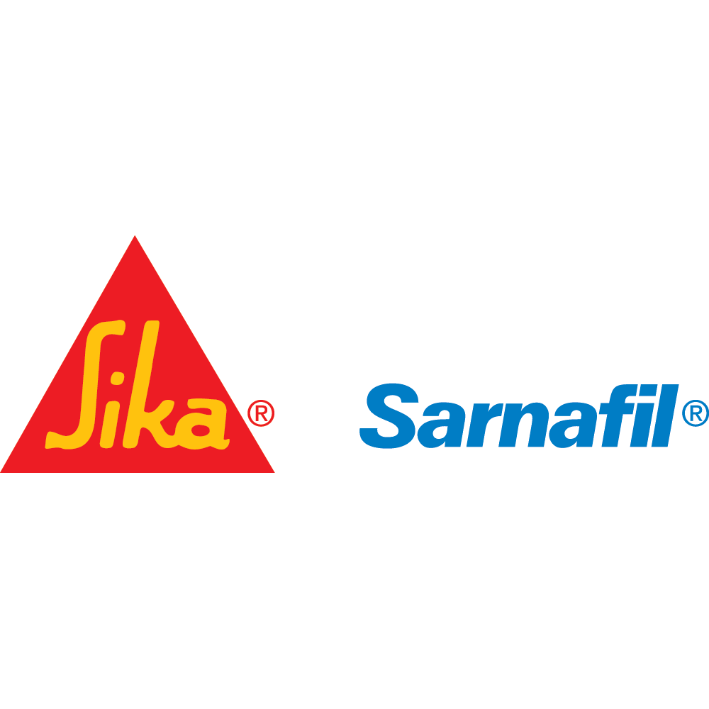 Sika and Sarnafil logos side-by-side: red triangle with 