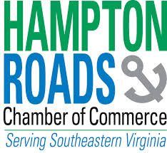 Logo for Hampton Roads Chamber of Commerce in green and blue. Features anchor icon and text: Serving Southeastern Virginia.