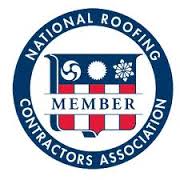 National Roofing Contractors Association member logo, blue and red circle, text, shield.