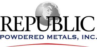 Logo for Republic Powdered Metals, Inc. with globe and curved red line.