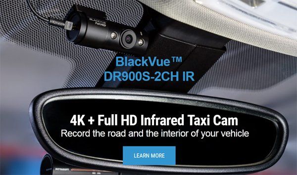An advertisement for a 4k + full hd infrared taxi cam