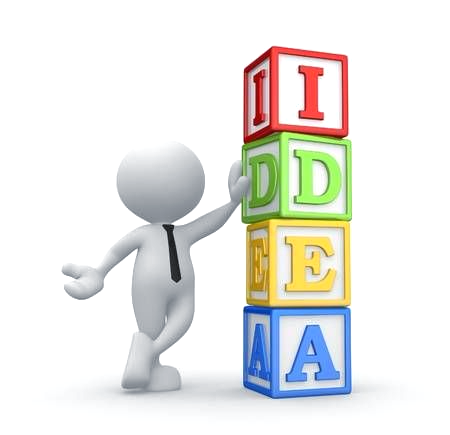 white figure leaning on IDEA cube blocks