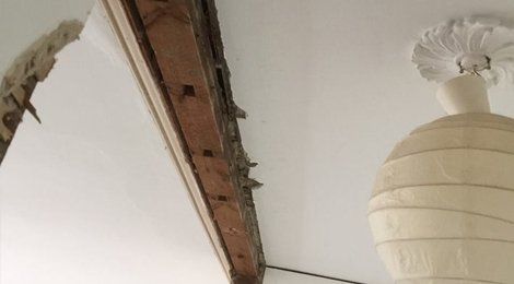 A ceiling that has been freshly plastered
