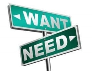 Want en Need bord. Wat wil ik en wat heb ik nodig.