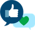 A speech bubble with a thumbs up and a heart in it