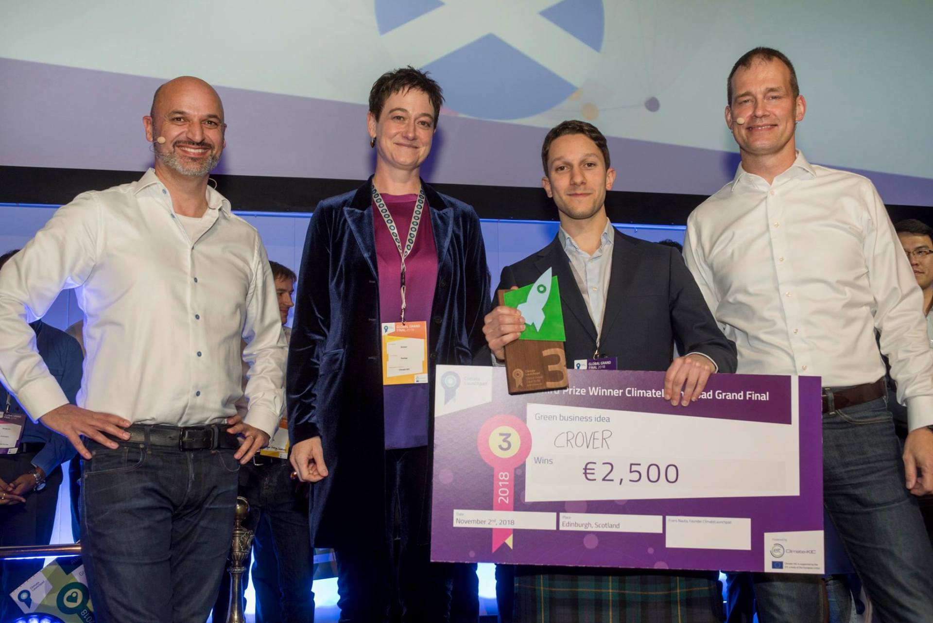 Crover receiving ClimateLaunchpad award