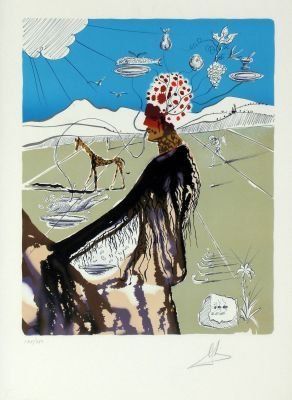 Ein Gemälde einer Frau mit einer Giraffe im Hintergrund