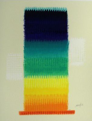 Ein Gemälde eines Regenbogens von Farben auf weißem Hintergrund