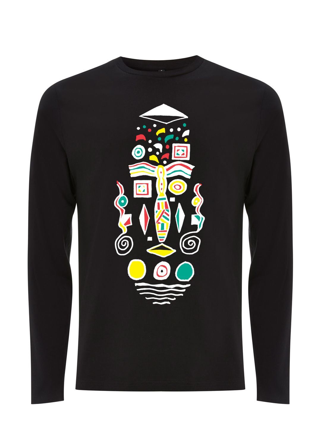 white long sleeve shirt with colored print