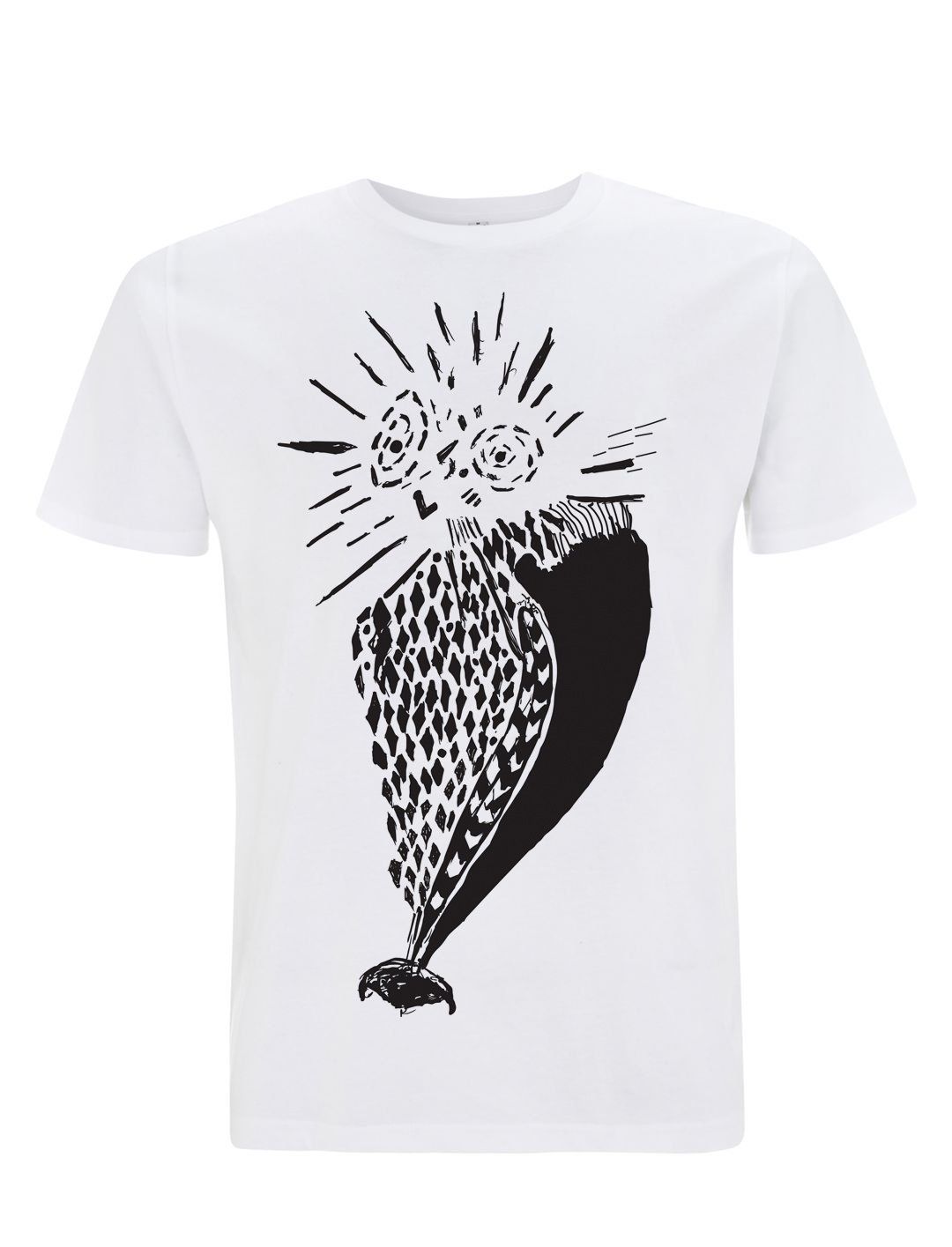 black t-shirt with white print