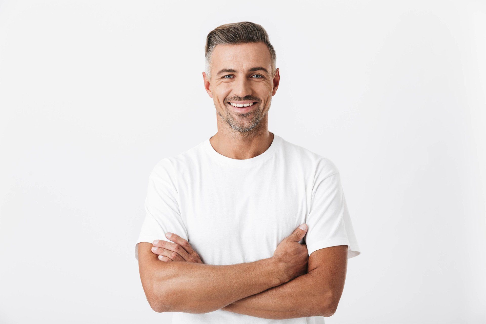 smiling middle age man with clear skin