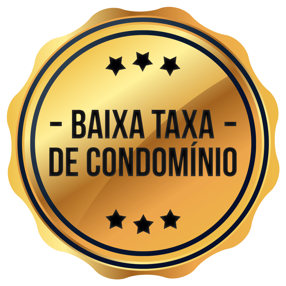 A gold badge that says baixa taxa de condomínio