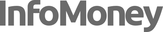 Um close da palavra infomoney em um fundo branco