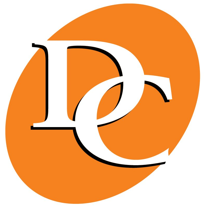 A white letter d is in an orange circle
