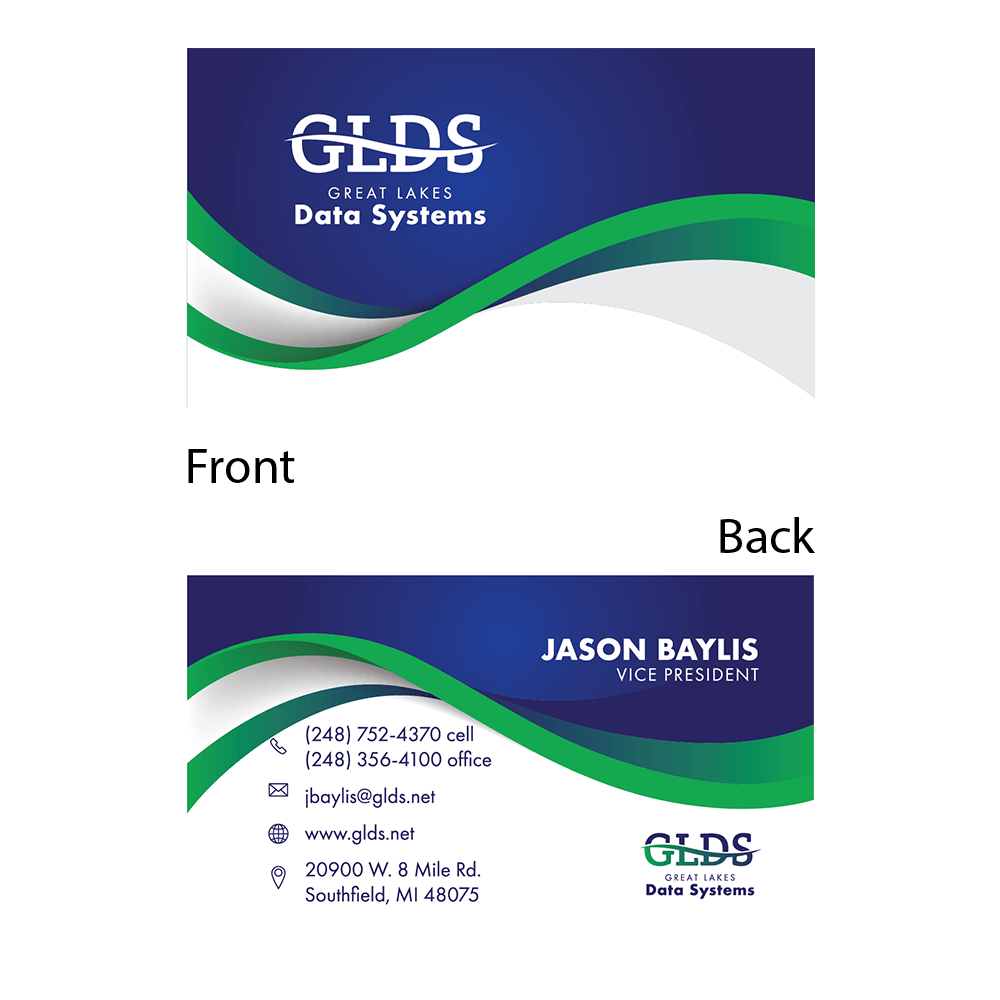 The front and back of a business card for glds data systems