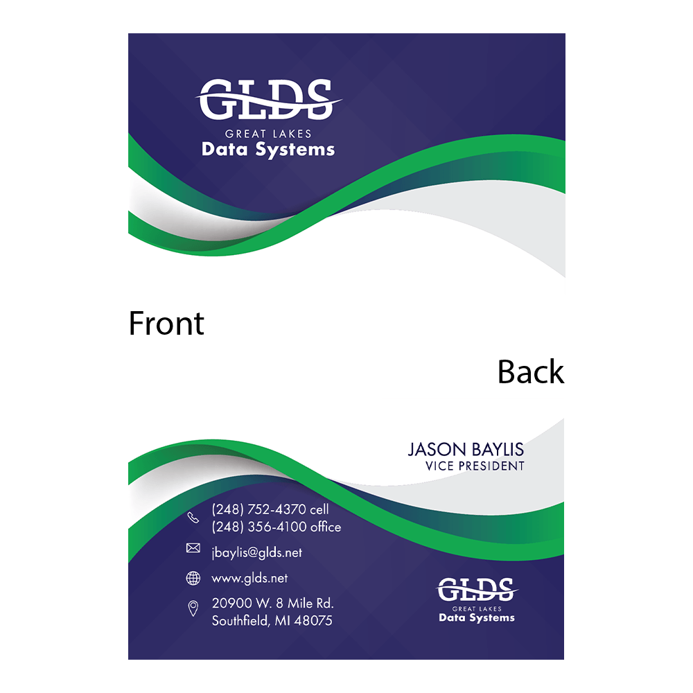 The front and back of a business card for glds data systems