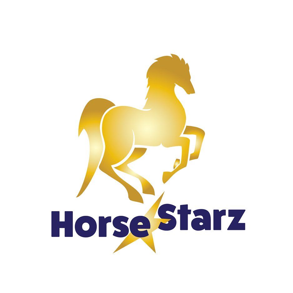 Gold horse logo with blue HorseStarz text and star icon